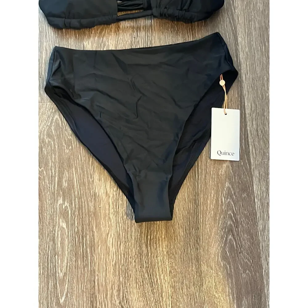 Quince Triangle Bikini Top and High Rise Bottom in Black Size M NWT!